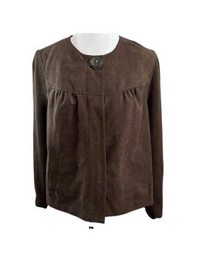 Studio Works Woman Brown Suede-Like Jacket Knit Sleeves Button Detail Size 16W